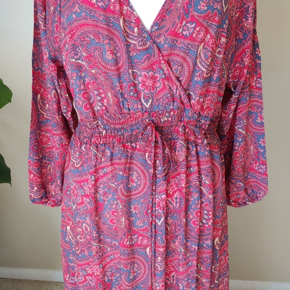 Chaudry - Boho Maxi Slight high-low Peasant Floral Paisley Ruffle Dress Size L - Picture 5 of 7
